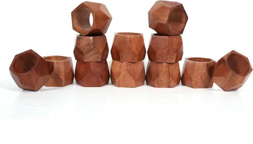 Vista 10 de Juego de 12 Servilleteros de Madera de Tres Anillos - Abrazaderas Portaservilletas para Decoración de Mesa de Comedor - Anillos Rústicos Modernos