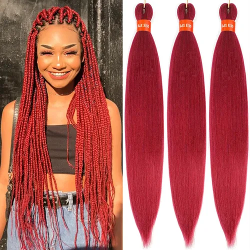 Vista 20 de Cabello trenzado preestirado ombré, extensiones de cabello trenzado sedoso, sin picazón, trenzas de cabello trenzado de ganchillo con textura Yaki