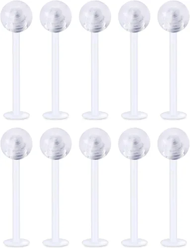 Vista 6 de Anillos de plástico transparente de 16G y 14G para la lengua, piercing para cirugía, bioflex flexible, extra largo, labtert, monroe, medusa, anillos
