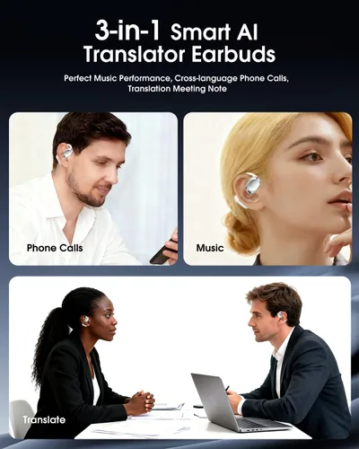 Vista 6 de Auriculares de traducción inalámbricos Bluetooth, intérprete en tiempo real, traductor de idiomas, auriculares con aplicación sin suscripción