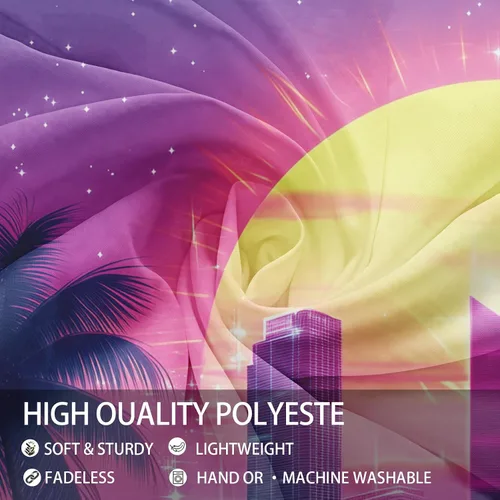 Vista 5 de Zpryzmia Blacklight Retro Synthwave Tapestry, UV Reactive Neon Punk City Tapestries Wall Hanging Black Lights Posters Starry Sky Sun Palm Trees