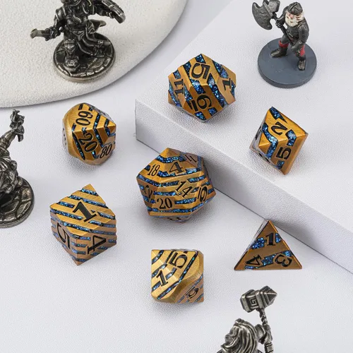 Vista 2 de Juego de dados de metal con incrustaciones de alta calidad, dados DND de aleación de zinc pesado para jugadores de rol serios