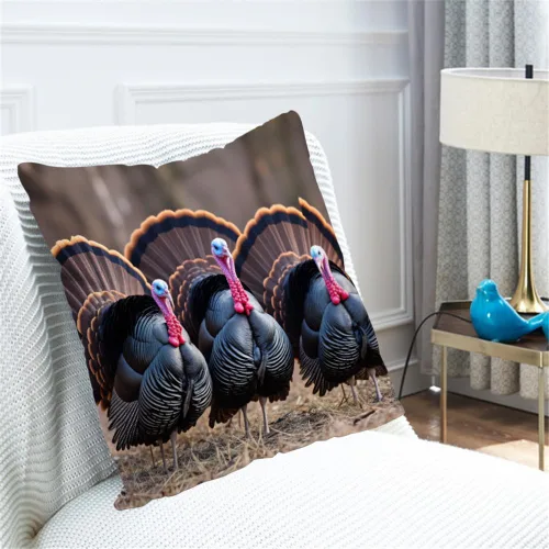 Vista 4 de Fundas de almohada de lino y algodón con diseño de pavo salvaje, fundas de almohada para sofá, cama, decoración del hogar, 18 x 18 pulgadas