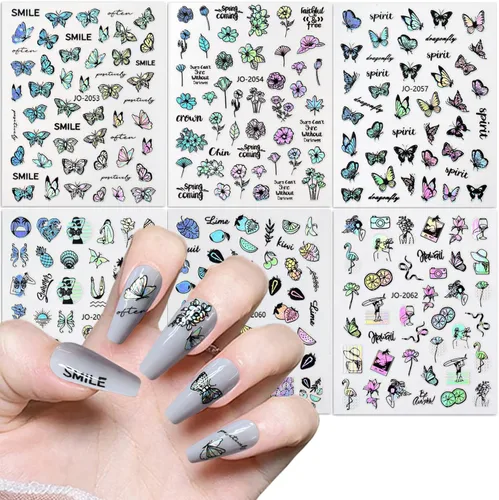 Vista 14 de French Line - Calcomanías para arte de uñas, holográficas 3D, autoadhesivas, con cadenas de líneas onduladas con purpurina occidental colorida