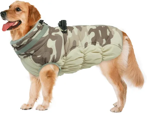 Vista 61 de Lelepet Abrigo cálido para perro, abrigo de invierno para perro, chaqueta impermeable para perros con arnés integrado reflectante de forro polar