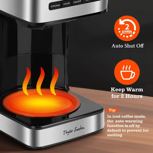 Vista 4 de Taylor Swoden Cafeteras programables de 12 tazas, cafetera para café caliente y café helado, 4 niveles de intensidad de preparación, pantalla LED
