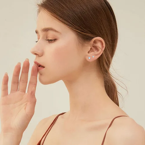 Vista 3 de Cuoka - Aretes con piedra lunar sintética y plata esterlina 925, redondos e hipoalergénicos para orejas sensibles, para mujer