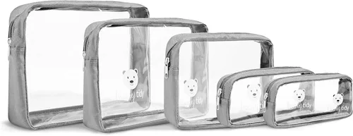 Vista 3 de Juego de 5 bolsas organizadoras para pañales, transparente con cremalleras y encajables