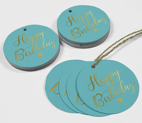 Vista 4 de Etiqueta de papel para colgar con texto en inglés «Happy Birthday» (50 unidades)