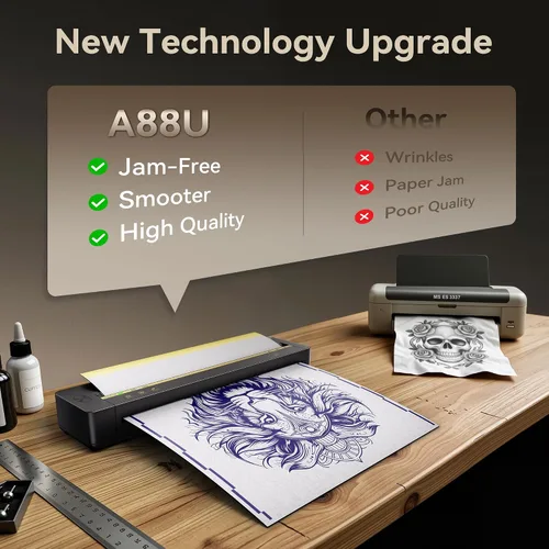 Vista 5 de TATTMUSE Kit de impresora de plantillas de tatuaje para principiantes, impresora térmica portátil de tatuajes para artistas, impresora de plantillas