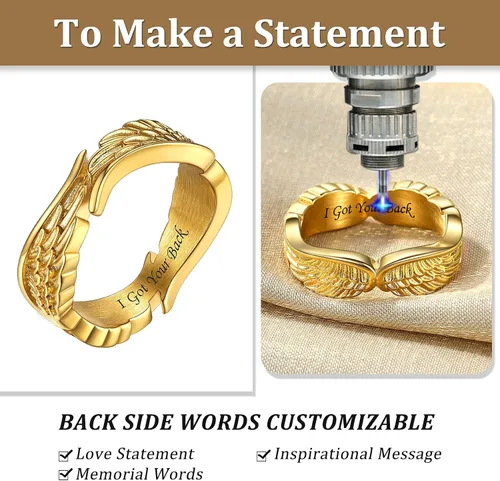 Vista 2 de Bestyle Anillos antiguos de alas de ángel para mujeres y hombres, anillos de banda de plumas de guardián, anillos de promesa para parejas amantes