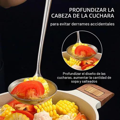 Vista 7 de Berglander Juego de espátulas Wok, utensilios de cocina de acero inoxidable - Herramientas Wok de 17 ": espátula, cucharón, espumadera