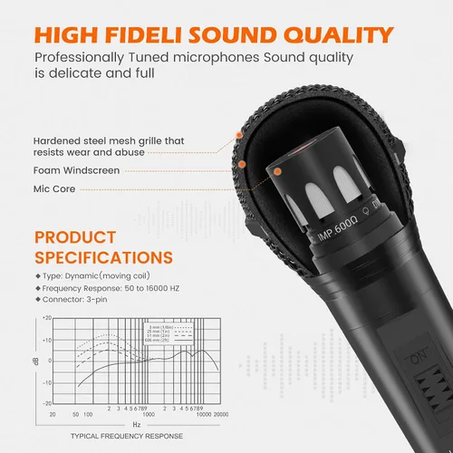 Vista 3 de talomen Micrófono con cable para cantar, hembra de metal, interruptor de encendido/apagado, micrófono dinámico vocal profesional con cable de audio