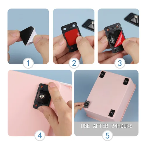 Vista 7 de 32 piezas de mini ruedas autoadhesivas de acero inoxidable, rueda universal con rotación de 360 grados, caja de almacenamiento para muebles 32negro