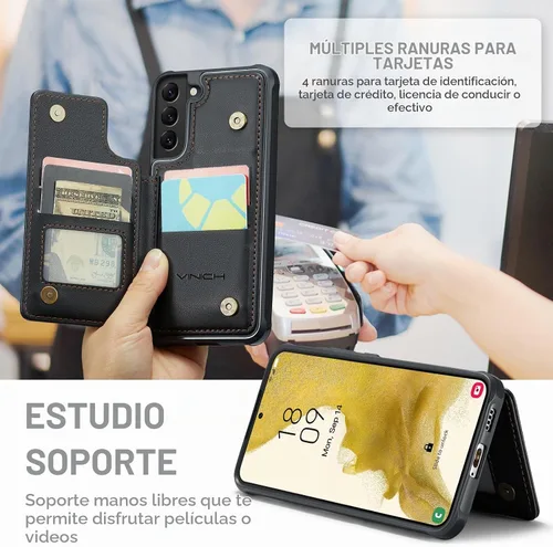 Vista 7 de Vinich Funda tipo cartera para Samsung Galaxy S22 con tarjetero, bloqueo RFID, ranuras de crédito, función atril, a prueba de golpes, para Galaxy