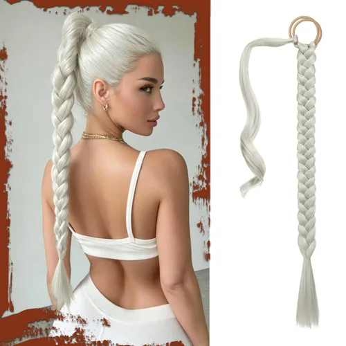 Vista 71 de SOFEIYAN Extensión de cola de caballo trenzada larga con banda elástica y mechón liso envolvente, extensiones de cabello naturales suaves