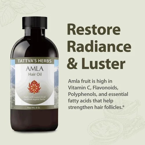 Vista 3 de Tattva's Herbs Aceite Amla para el crecimiento del cabello y tratamiento del cuero cabelludo, aceite indio prensado en frío y sin refinar, botella