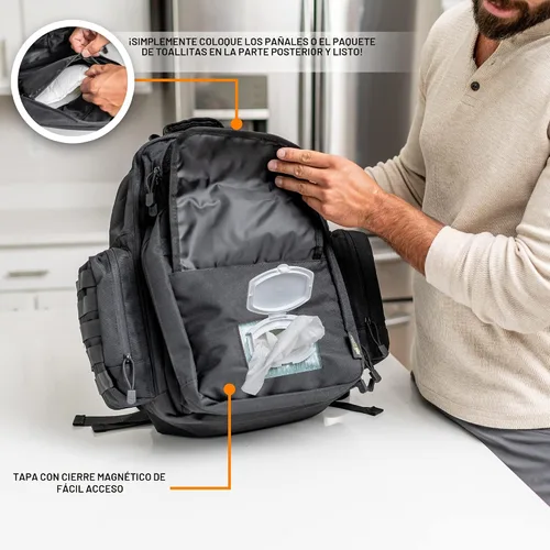 Vista 6 de Bolsa de pañales para papá, mochila militar estilo Molle, hecha de poliéster resistente 900D impermeable con correas extra largas más anchas, bolsa