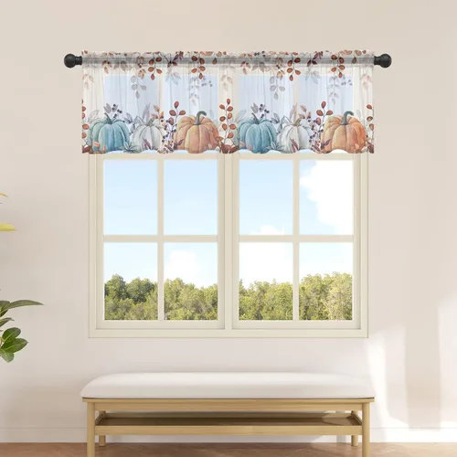Vista 9 de Cortinas semitraslúcidas para árbol de Navidad, 45 pulgadas de longitud para sala de estar, cortinas de ventana de copo de nieve de invierno