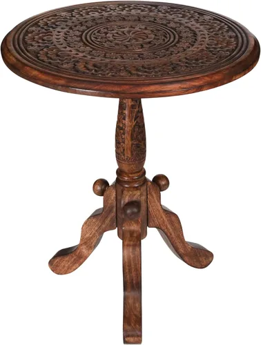 Vista 8 de Mesa auxiliar de madera rústica de 12 x 22 pulgadas, mesa auxiliar tallada a mano, mesa de noche con acabado quemado para dormitorio, mesa