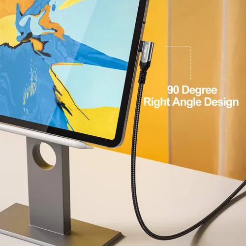 Vista 4 de Cable Fasgear USB-C a USB C de 100W Power Delivery 3 pies 90 grados Tipo C 3.1 Gen 2, cable de sincronización de datos de 10Gbps y carga rápida 5A