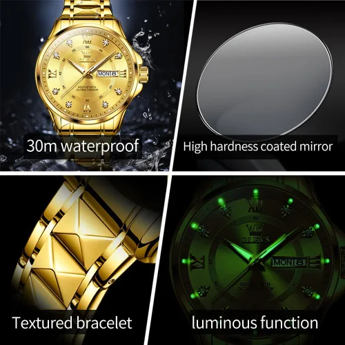Vista 38 de OLEVS Reloj para parejas para él y ella, reloj analógico de cuarzo para hombres y mujeres, de acero inoxidable, impermeable, luminoso, fecha, reloj