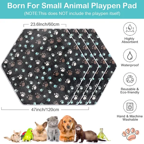 Vista 2 de Preboun 4 piezas de 47 pulgadas, tapete hexagonal impermeable para corralito de indias, tapete reutilizable para corralito de perros pequeños, jaula