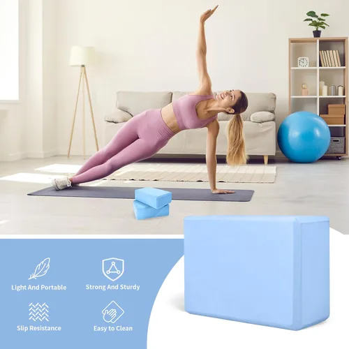 Vista 5 de Yoga Blocks, Non Slip Yoga Bricks, Portable & Lightweight Dense Foam Blocks for Stretching, Toning, and Dance. Grippy Surface Aids Balance and
