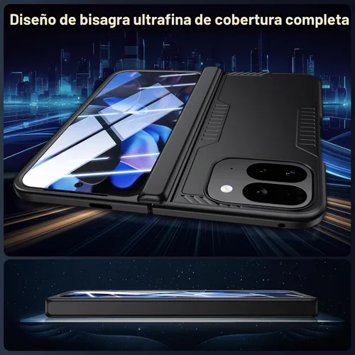 Vista 8 de Kaiiecal Funda plegable para Google Pixel-9-Pro: Funda delgada con soporte de bisagra con protector de pantalla - Soporte de carga inalámbrica Negro