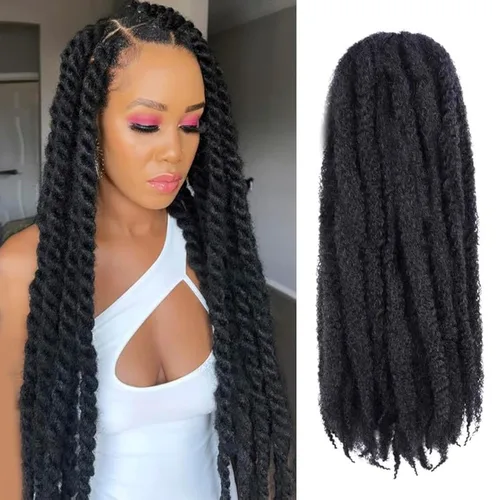 Vista 16 de ToyoTress Bob Marley Twist Hair - 8 Pulgadas Paquete de 6 Cabello Marley Negro Corto Para Locs Falsos, Extensiones de Cabello Rizado Afro Kinky