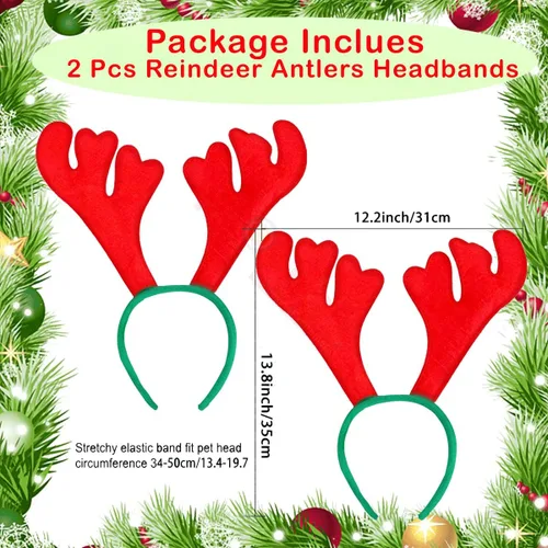 Vista 2 de Propsicle Diadema de cuernos de reno de Navidad para accesorios de disfraces de Navidad (paquete de 2) decoración de fiesta de Navidad