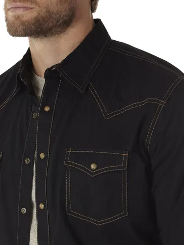 Vista 3 de Wrangler Camiseta de manga larga con dos bolsillos retro para hombre descontinuada Negro