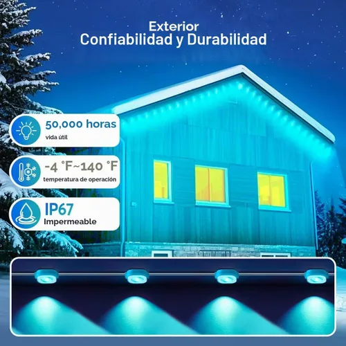 Vista 3 de Luces permanentes para exteriores Pro, luces LED RGB de 50 pies, IP67 impermeables con aplicación inteligente y control remoto, para Navidad