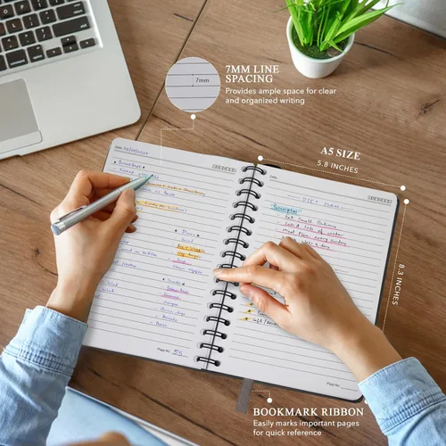 Vista 2 de Nextnoid Cuaderno de espiral forrado para mujeres y hombres, tamaño A5 (5.8 x 8.3 pulgadas), 170 páginas, cuadernos de tapa dura para trabajo y toma