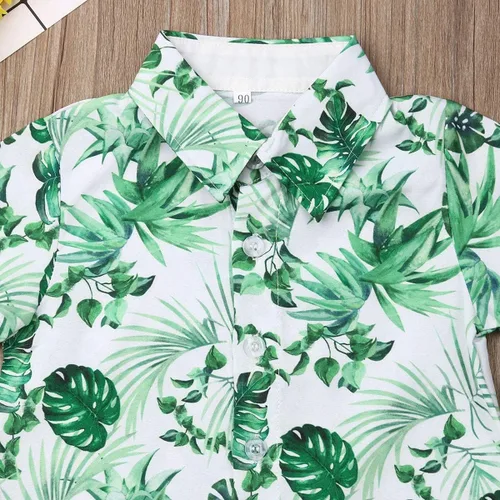 Vista 17 de Conjunto de camisa de manga corta con botones y pantalones cortos casuales con diseño de flamingo, para bebés y niños de 1 a 6 años, atuendos