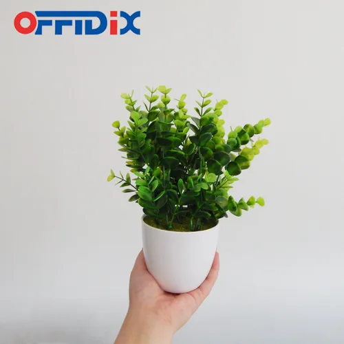 Vista 3 de OFFIDIX - Plantas artificiales de plástico con macetas de eucalipto para decoración en el hogar, oficina, planta de plástico sintético con macetas