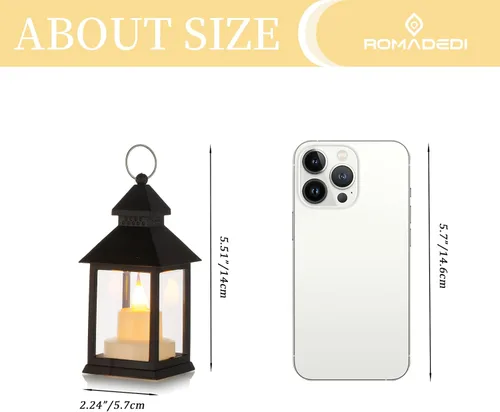 Vista 4 de Romadedi Mini Linternas Decorativas para Centro de Mesa - 10 Piezas de Linternas Pequeñas Negras Colgantes a Granel con Velas LED Parpadeantes