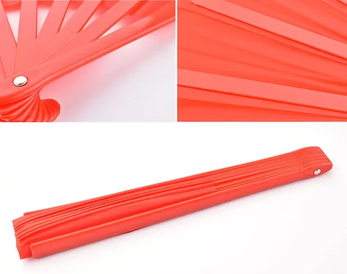 Vista 3 de Ventilador de mano plegable de baile, 13 pulgadas, color rojo, grande, chino, Kung Fu Tai Chi, plástico y nailon para hombres y mujeres