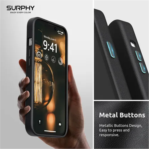 Vista 6 de SURPHY Compatible con iPhone 13 Pro Max, funda de piel sintética de alta calidad (con botones metálicos y forro de microfibra) para 13 Pro Max