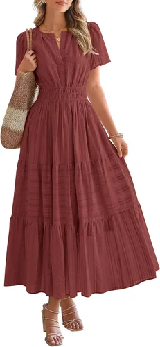 Vista 11 de BTFBM - Vestido largo casual de verano 2026 para mujer, vestido ligero de Gris azulado