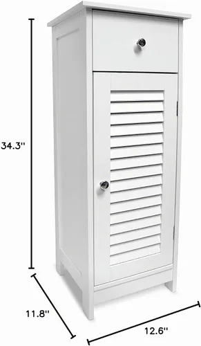 Vista 2 de MICRODRY Armario estrecho de almacenamiento para baño con puerta de rejillas, cajones y estantes, almacenamiento de baño, diseño funcional compacto