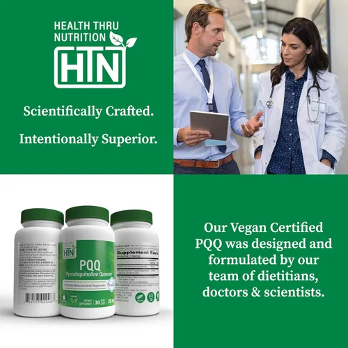 Vista 5 de Health Thru Nutrition PQQ 20 mg 30 porciones de pirroloquinolina quinona como PureQQ Promueve la biogénesis mitocondrial Certificado vegano