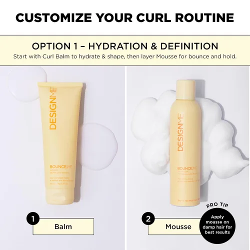 Vista 3 de DESIGNME BOUNCE.ME Curl Cream & Curl Mousse para cabello rizado Define, hidrata, aumenta el rebote y controla el encrespamiento Fórmula