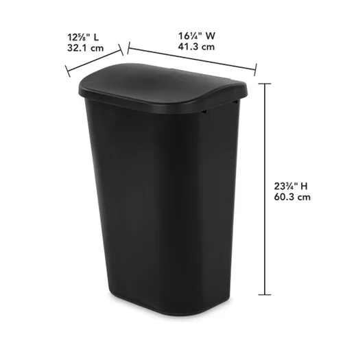 Vista 2 de Sterilite Cubo de basura de 11.3 galones en forma de D con tapa superior de elevación lateral plana para cocina, oficina en casa y garaje o espacio
