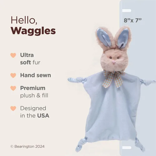 Vista 2 de Bearington Baby Wee Waggles, 8 x 7 pulgadas, pequeño cachorro azul, manta de seguridad para bebé
