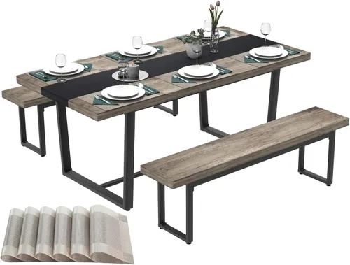 Vista 9 de STHOUYN Mesa de comedor grande de 71 pulgadas y 6 pies para mesa de comedor de 6 y 8 asientos, cocina moderna rectangular estilo casa de campo, Gris