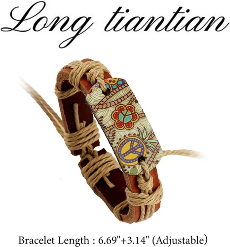 Vista 7 de Long tiantian Pulsera de cuero hippie para hombres y mujeres, pulsera trenzada bohemia de los años 80, joyería hippie