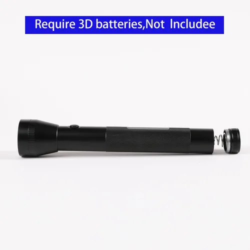 Vista 3 de Linterna LED de 3 celdas de alta resistencia con batería D, un solo modo, linterna de aleación de aluminio, linterna grande de metal resistente