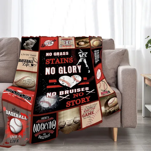 Vista 2 de Manta de Béisbol Regalo de Béisbol para Niños Suave Cálida Decoración de Béisbol Deportiva Manta de Sofá de Vellón Polar Felpa Esponjosa Ligera