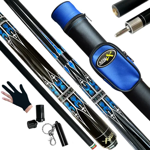 Vista 10 de Tai ba cues Juego de 2 tacos de billar con estuche, punta de cuero multicapa de 13 mm, 58 pulgadas, palo de billar profesional de madera de arce